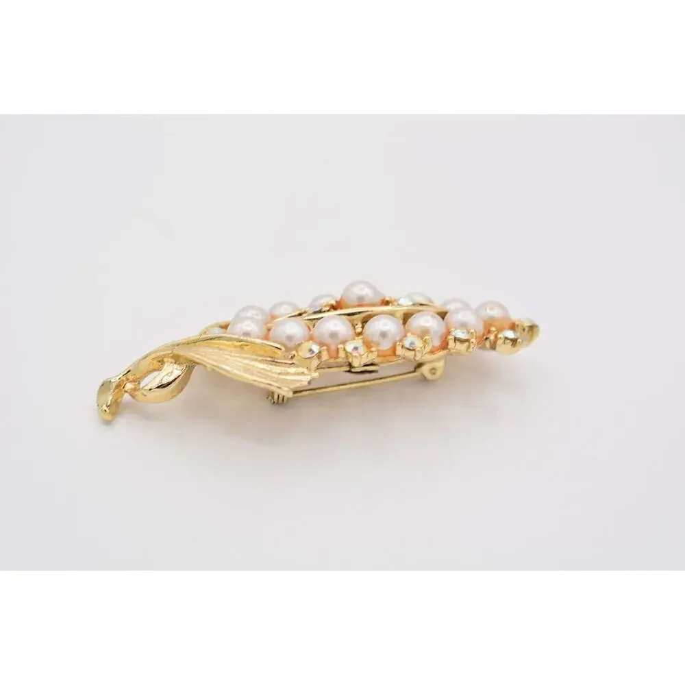 Vintage Flower Pin Brooch Corn Gold Aurora Borealis Rhinestone Crystal 60s BinAT